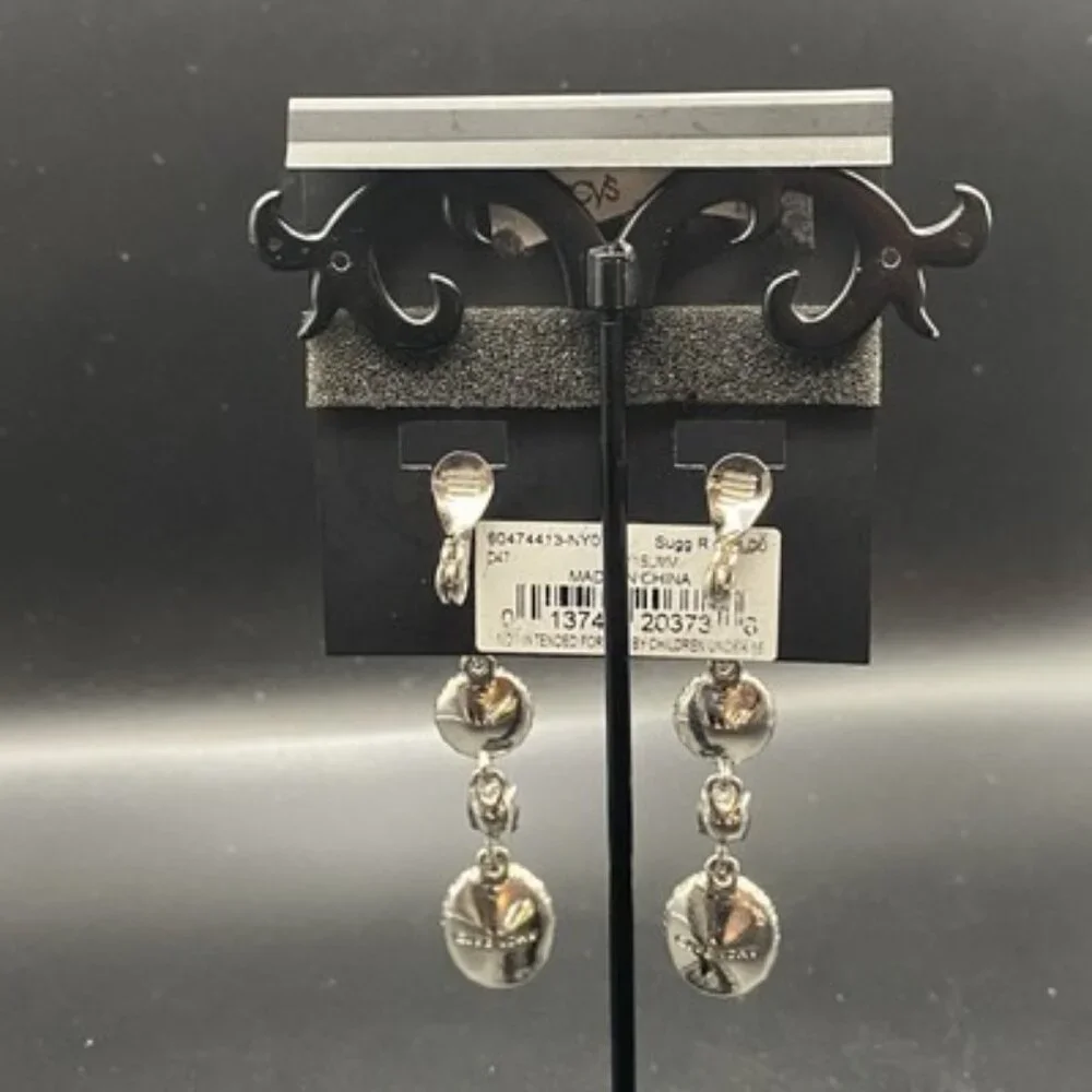 NWT Givenchy Clip Earrings Crystal Halo Set 2.5" Drop Silver Tone Bridal Pageant - Picture 4 of 7